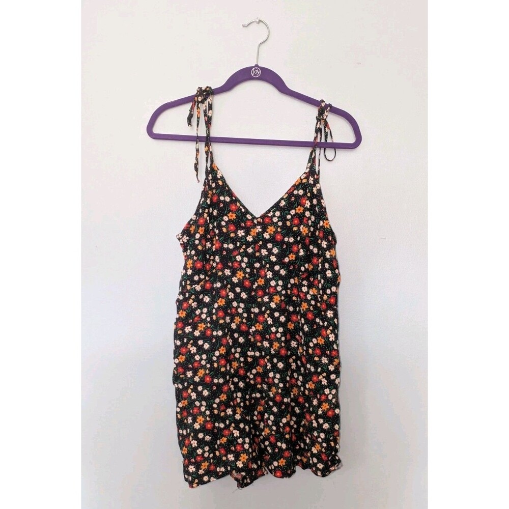 ASOS Dark Floral Romper V-Neck Tie Shoulder Romper Sz 10 Sun Summer
